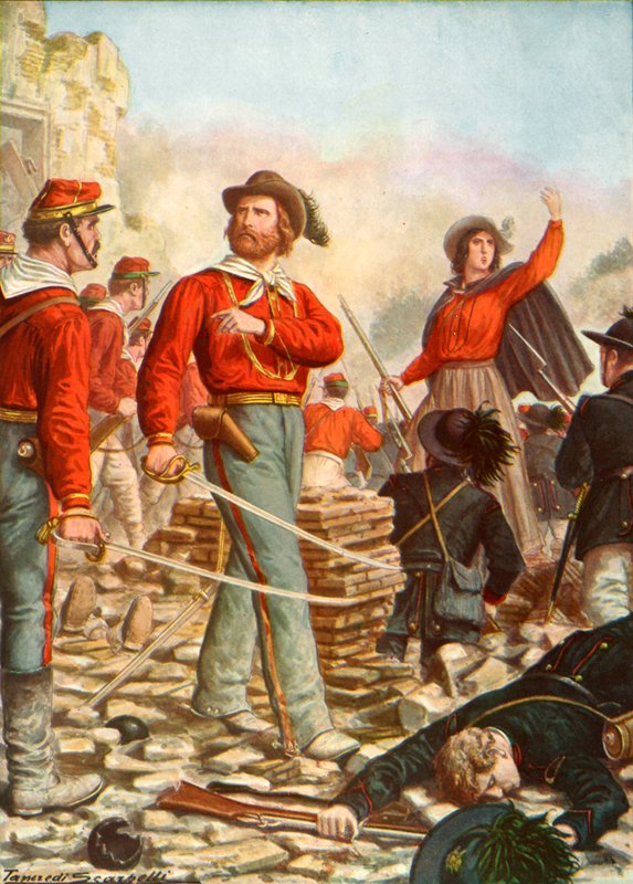 Garibaldi e sua esposa, Anita, defendendo Roma em 1849 de Tancredi Scarpelli