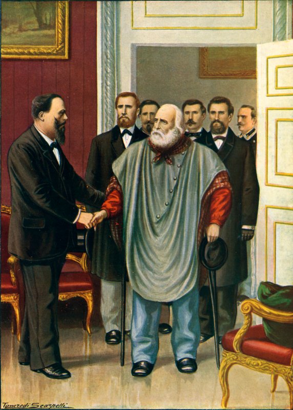 Garibaldi visitando Vittorio Emanuele em Roma. A discussão final entre os dois autores do Risorgimento de Tancredi Scarpelli