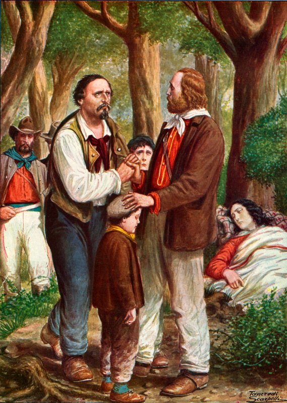 Nos bosques de pinheiros de Ravenna, Garibaldi coloca sua esposa Anita sob as árvores de Tancredi Scarpelli