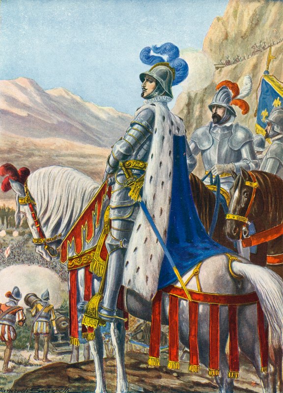 Rei Francisco I da França, pesquisando os Alpes em 15 de agosto de 1515 de Tancredi Scarpelli