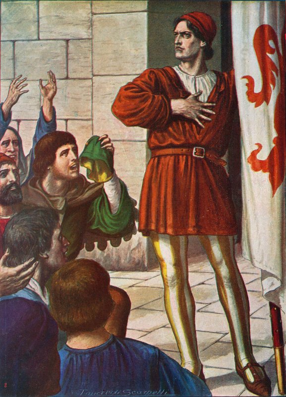 Michele di Lando em frente a uma multidão eufórica, 1378 de Tancredi Scarpelli