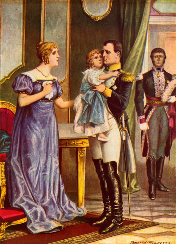 Napoleão dizendo adeus a sua família quando ele sai para Elba de Tancredi Scarpelli