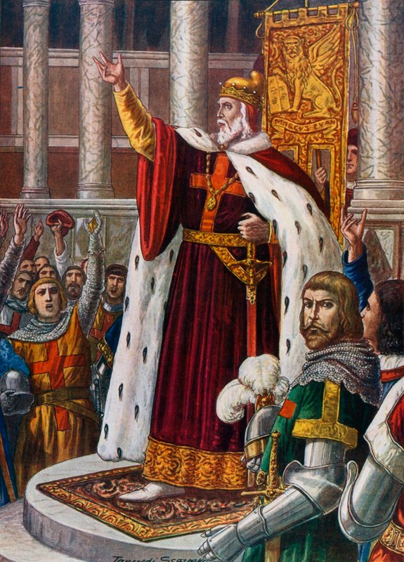 O Doge de Veneza em San Marco, convidando pessoas e soldados para se juntar à Cruzada, c 1095 de Tancredi Scarpelli