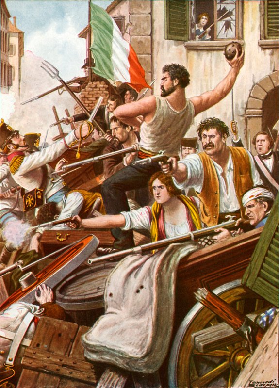 Os cinco dias do Milan. Cidadãos de todas as classes manobram as barricadas de Tancredi Scarpelli