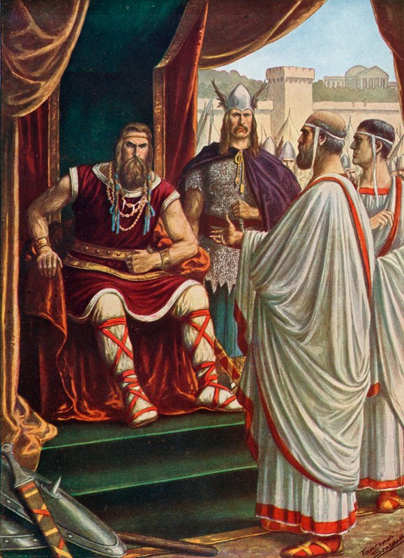 Os embaixadores romanos suplicam a Alarico I, rei dos visigodos de Tancredi Scarpelli