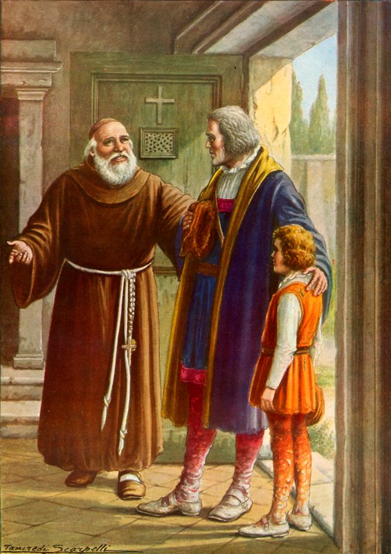 O guardião de Rabida recebe Cristóvão Colombo e seu filho de Tancredi Scarpelli