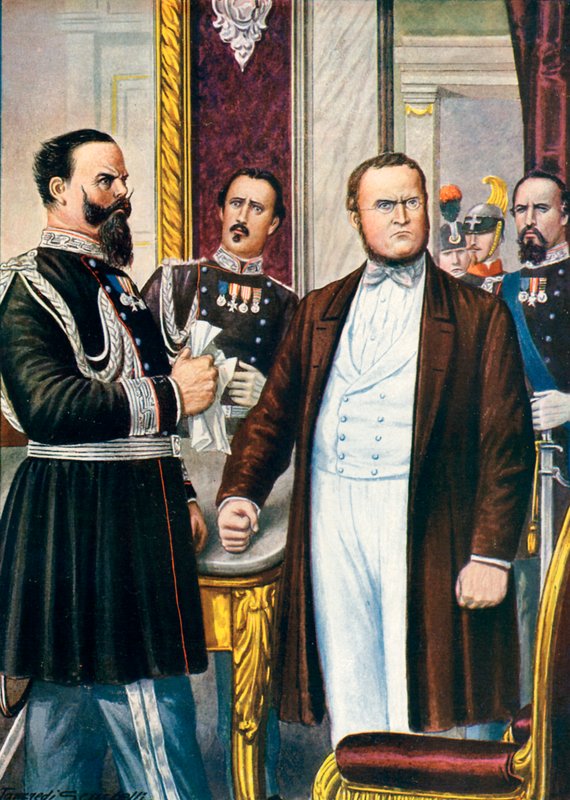 Victor Emanuel e Cavour aprendem sobre o Armistício de Villafranca, 12 de julho de 1859 de Tancredi Scarpelli