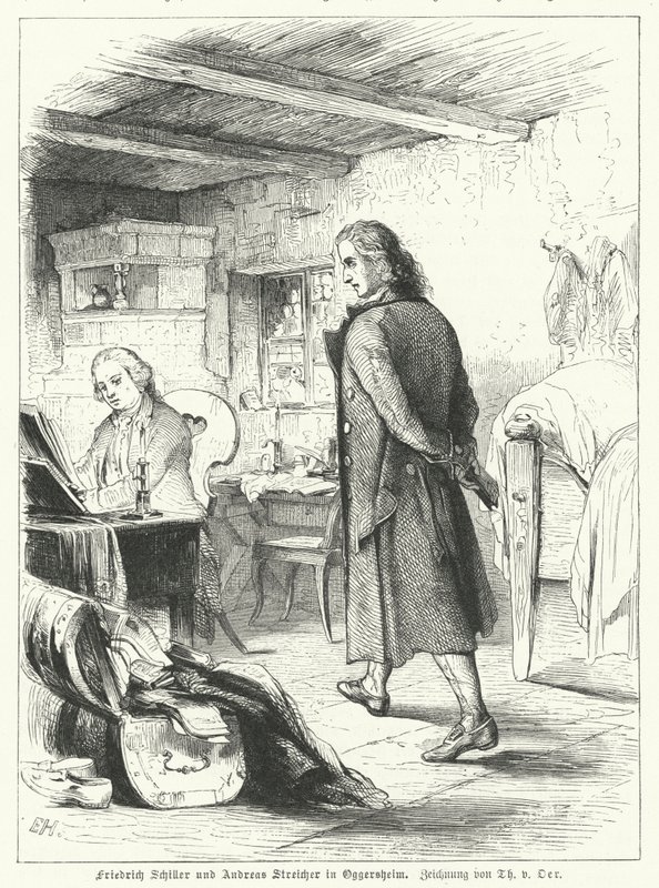 O poeta e dramaturgo alemão Friedrich Schiller com seu amigo, o pianista e compositor Andreas Streicher em Oggersheim de Theobald Reinhold von Oer