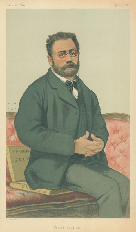 M Emile Zola, realismo francês, 24 de janeiro de 1880, desenho animado da Vanity Fair de Theobald Chartran