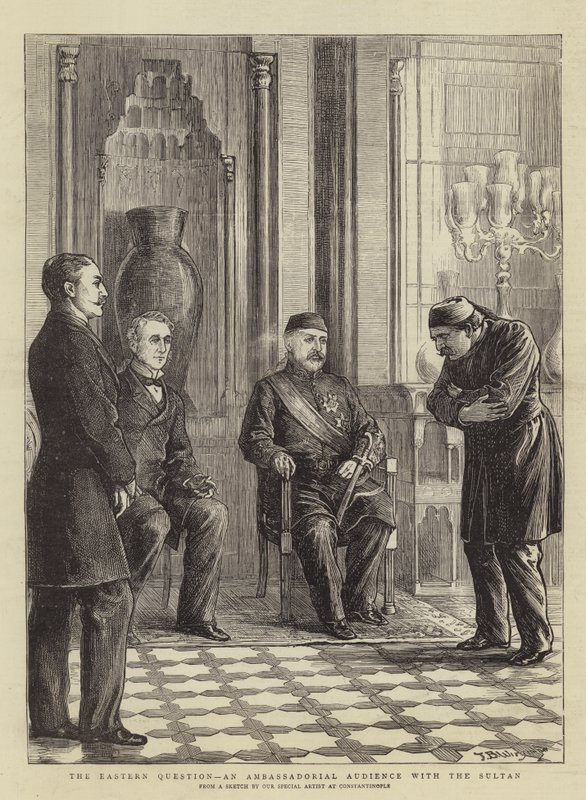 A questão oriental, uma audiência de embaixadores com o sultão de Theodore Blake Wirgman