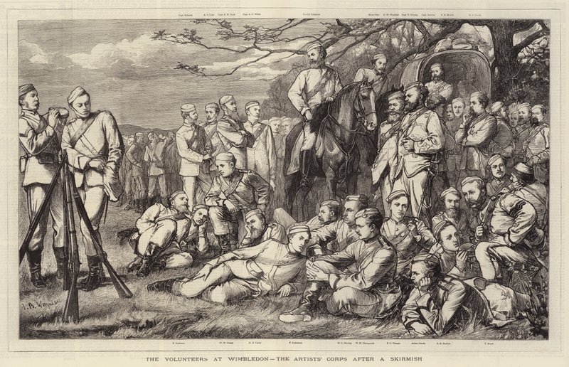 Os voluntários em Wimbledon, o corpo do artista depois de uma escaramuça de Theodore Blake Wirgman