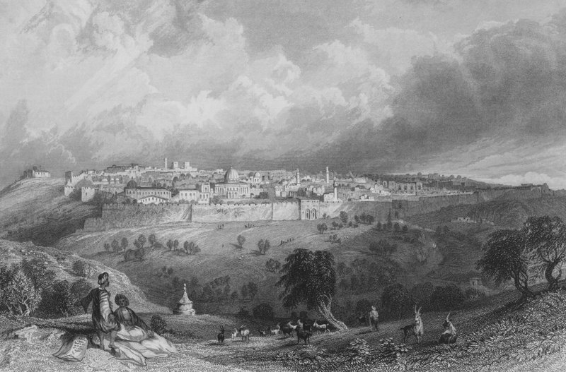 Jerusalém, do Monte das Oliveiras de Thomas Allom