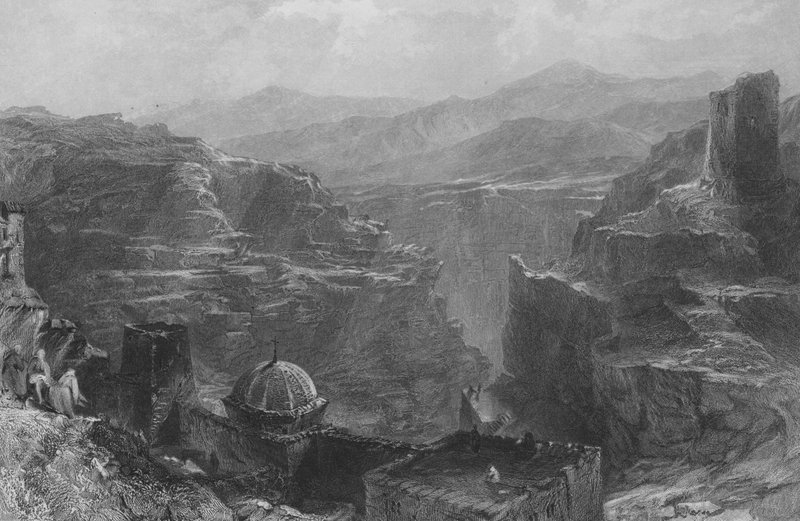 O Mosteiro de Santa Saba, no deserto de Ziph, perto de Jerusalém de Thomas Allom