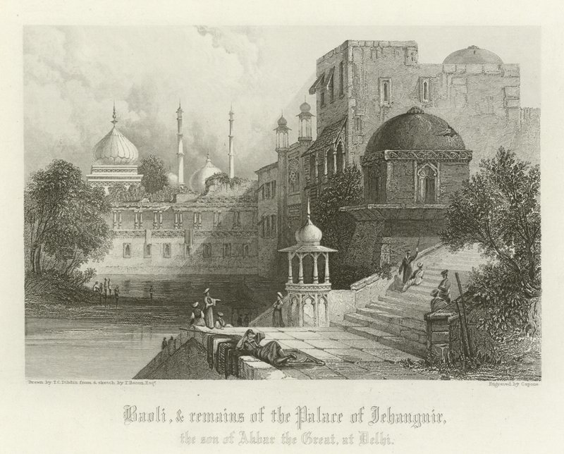 Baoli e restos do Palácio de Jahangir, Delhi, Índia de Thomas Colman Dibdin