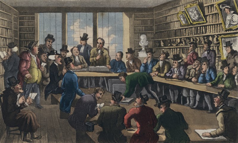 Doctor Syntax em um leilão de Thomas Rowlandson