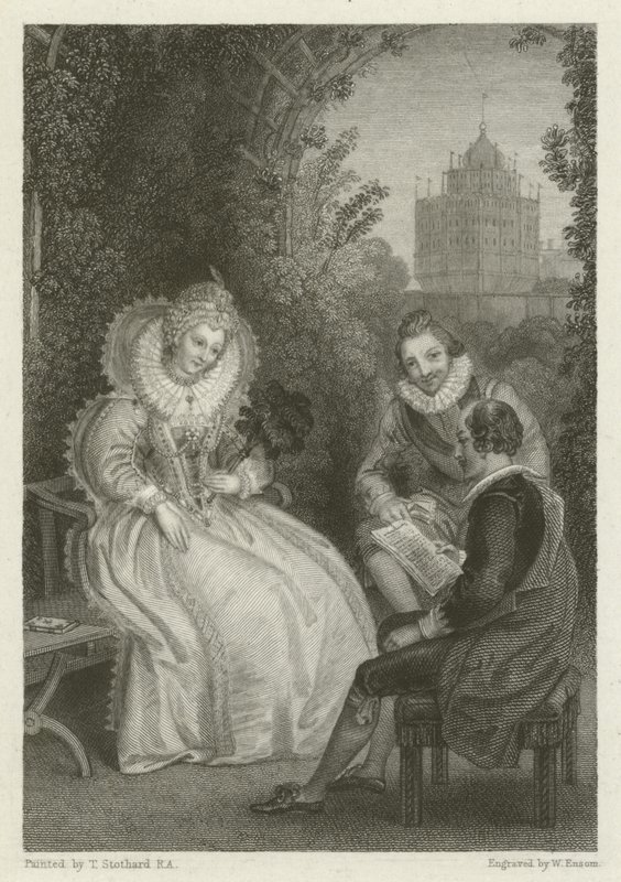 Entrevista de Shakespeare com a rainha Elizabeth de Thomas Stothard