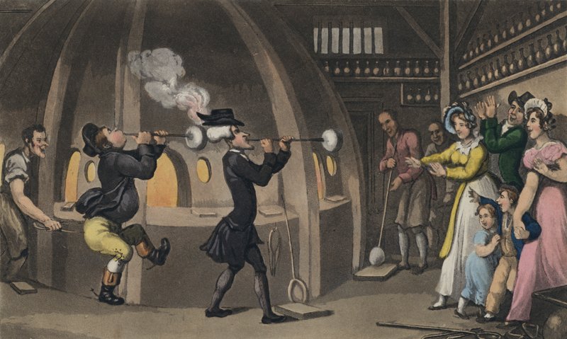 Dr Syntax na Casa de Vidro (aquatint) de Thomas after Rowlandson