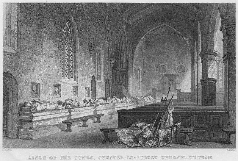 Corredor dos Túmulos, Igreja Chester-Le-Street, Durham (gravura) de Thomas (after) Allom