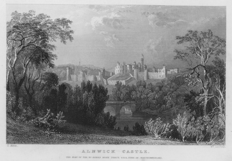 Castelo de Alnwick, a sede de Hugh Percy, Duque de Northumberland (gravura) de Thomas (after) Allom