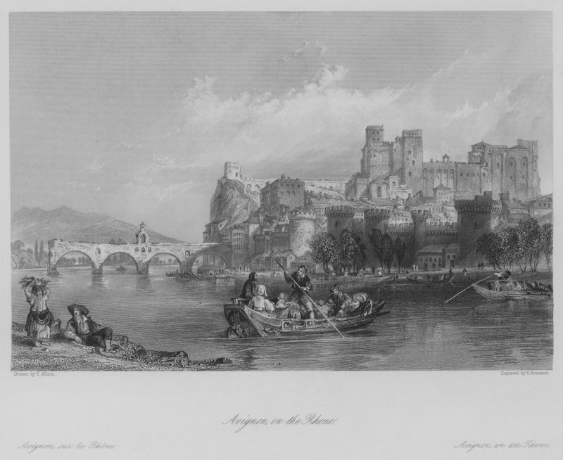 Avignon, no Ródano (gravura) de Thomas (after) Allom