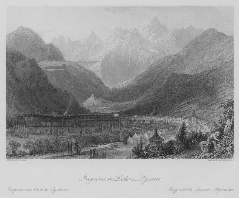 Bagneres de Luchon, Pirenéus (gravura) de Thomas (after) Allom