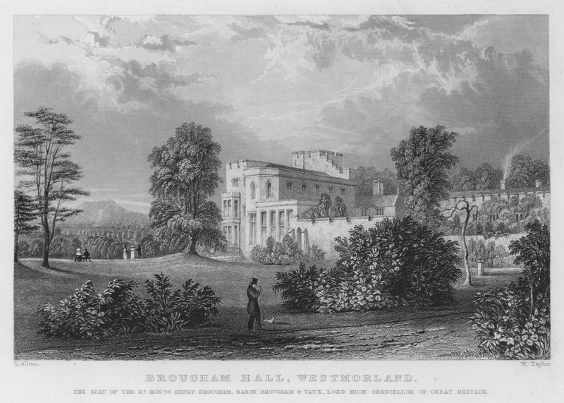 Brougham Hall, Westmorland, a sede de Henry Brougham, Barão Brougham e Vaux, Lord High Chancellor of Great Britain (gravura) de Thomas (after) Allom