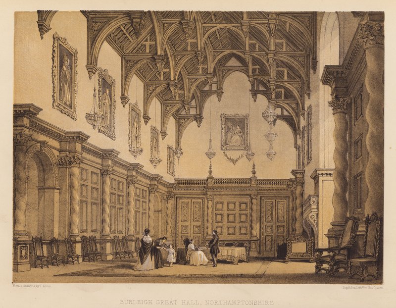 Burleigh Great Hall, Northamptonshire (água-tinta) de Thomas (after) Allom