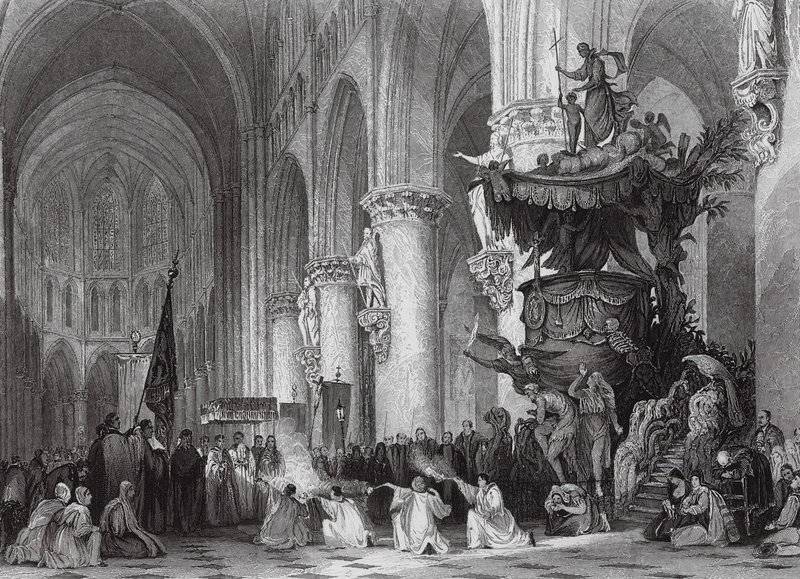 Catedral de São Gudule, com o célebre púlpito esculpido, Bruxelas (gravura) de Thomas (after) Allom