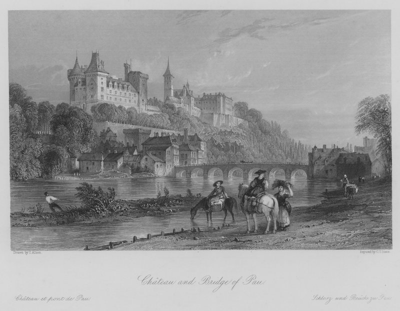 Chateau e Ponte de Pau (gravação) de Thomas (after) Allom