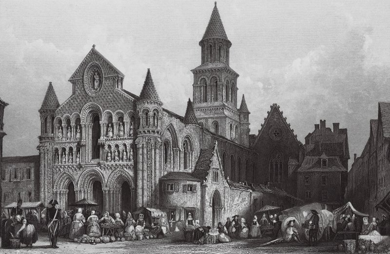 Igreja de Notre Dame, Poitiers (gravura) de Thomas (after) Allom