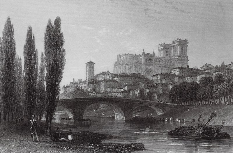 Cidade de Auch, Pirinéus (gravura) de Thomas (after) Allom
