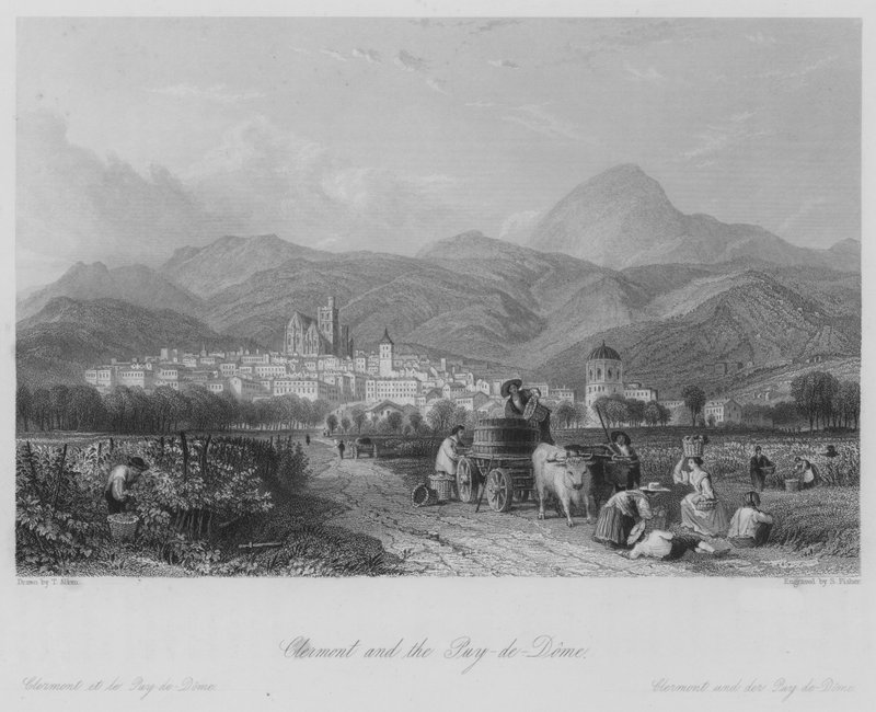 Clermont e o Puy-de-Dome (gravura) de Thomas (after) Allom