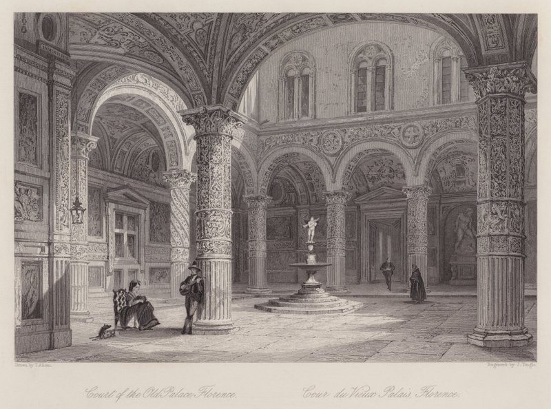 Tribunal do Palácio Velho, Florença (gravura) de Thomas (after) Allom