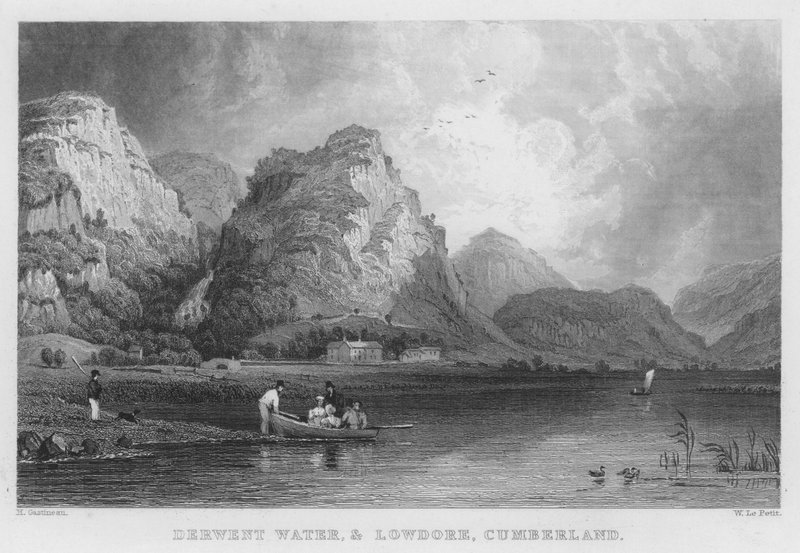 Derwent Water, e Lowdore, Cumberland (gravura) de Thomas (after) Allom