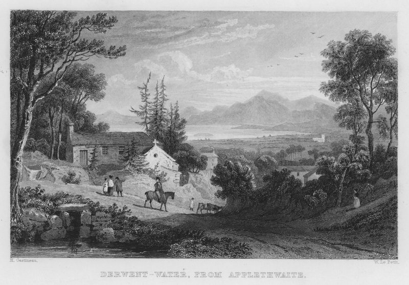 Derwent Water, de Applethwaite (gravura) de Thomas (after) Allom