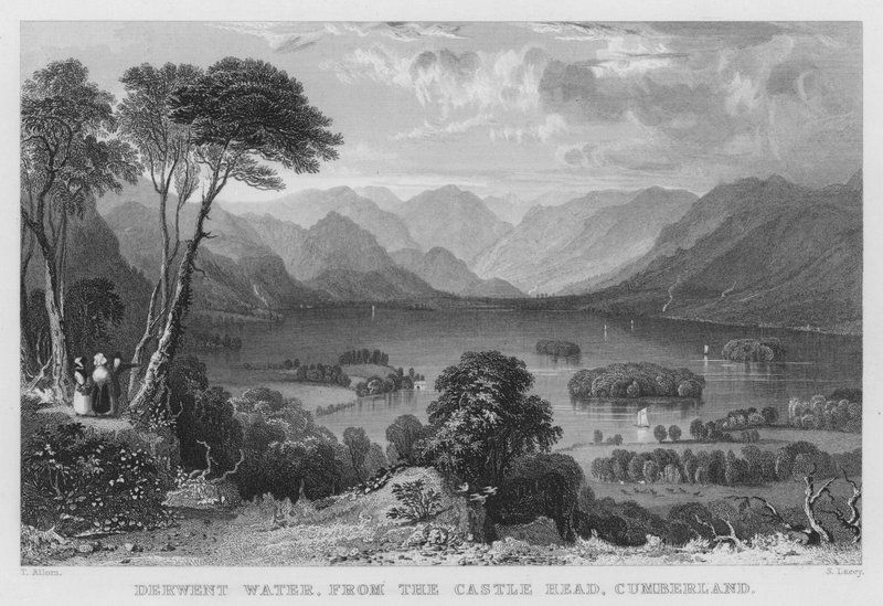 Derwent Water, from the Castle Head, Cumberland (gravura) de Thomas (after) Allom