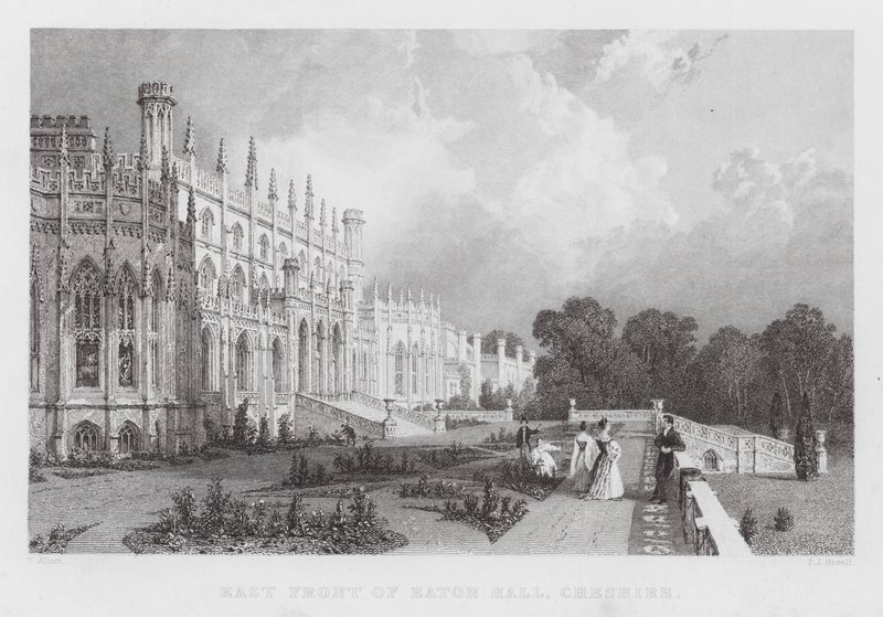 Frente Leste de Eaton Hall, Cheshire (gravura) de Thomas (after) Allom