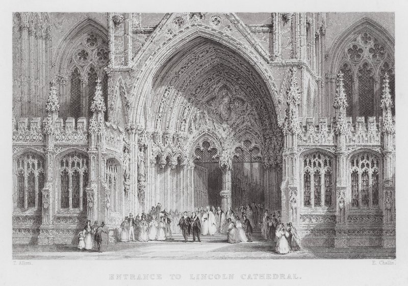 Entrada na Catedral de Lincoln (gravura) de Thomas (after) Allom