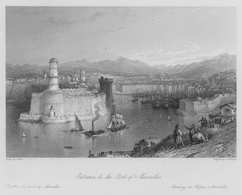 Entrada do Porto de Marselha (gravura) de Thomas (after) Allom