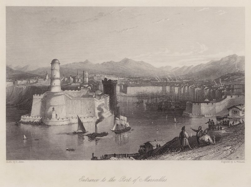Entrada do Porto de Marselha (gravura) de Thomas (after) Allom