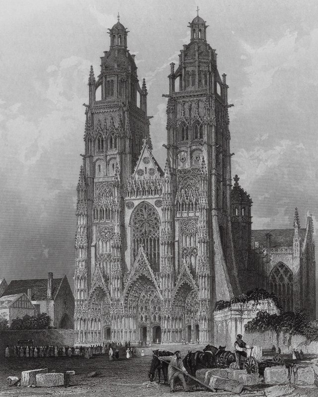 Exterior da Catedral de Saint Gatien, Tours (gravura) de Thomas (after) Allom