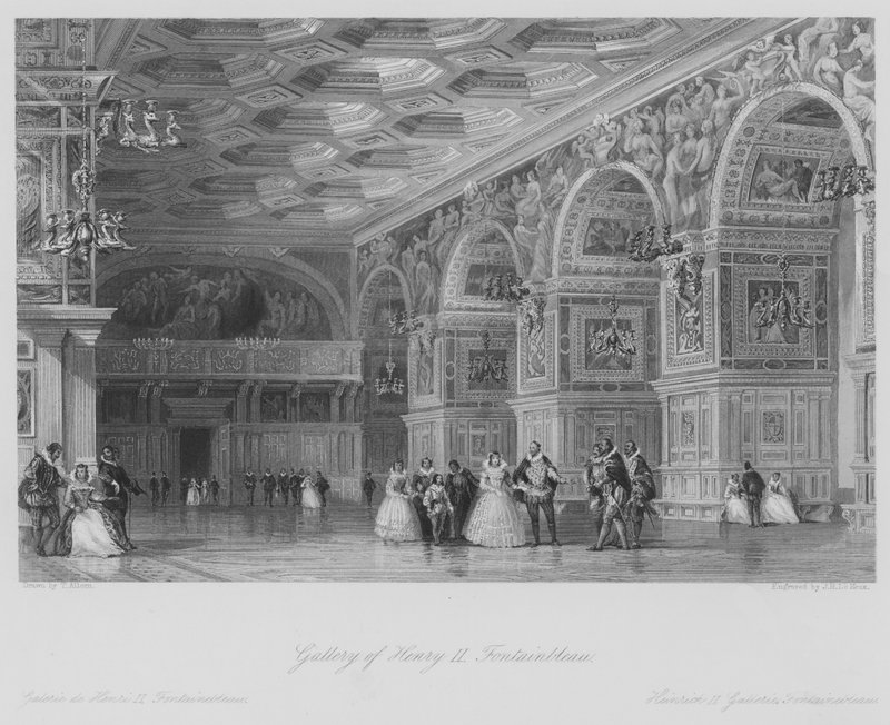 Galeria de Henrique II, Fontainbleau (gravura) de Thomas (after) Allom