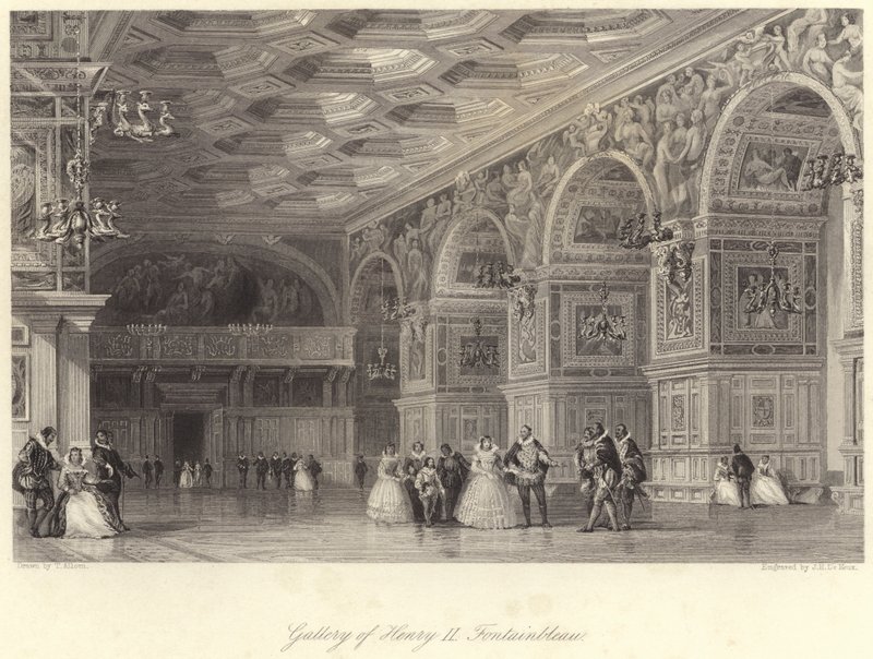 Galeria de Henrique II Fontainebleau (gravura) de Thomas (after) Allom