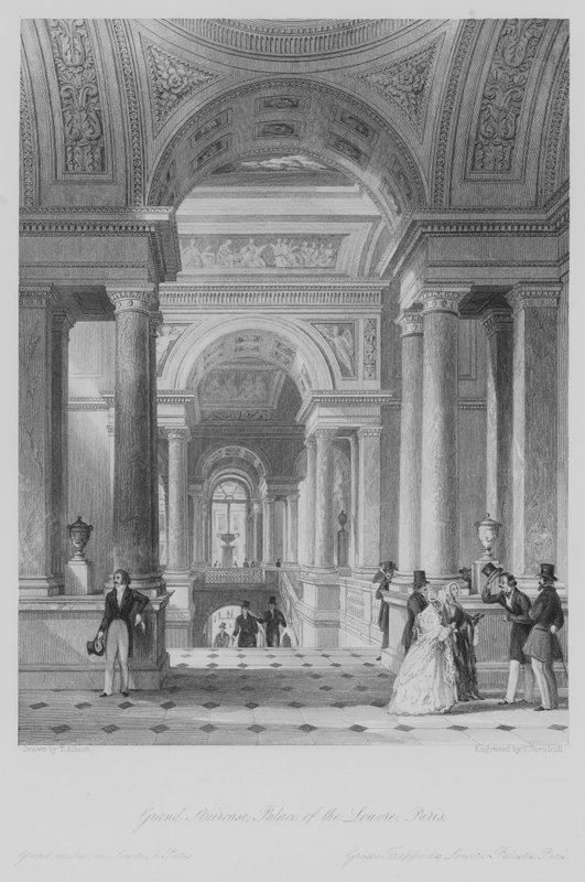 Grand Staircase, Palace of the Louvre, Paris (gravura) de Thomas (after) Allom