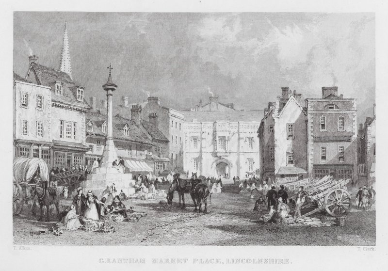 Grantham Market Place, Lincolnshire (gravura) de Thomas (after) Allom