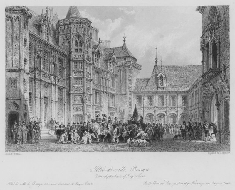 Hotel-de-ville, Bourges, antiga casa de Jacques Coeur (gravura) de Thomas (after) Allom
