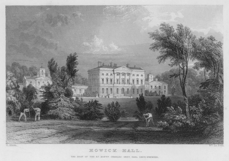 Howick Hall, a sede de Charles Grey, Earl Grey, Premier (gravura) de Thomas (after) Allom