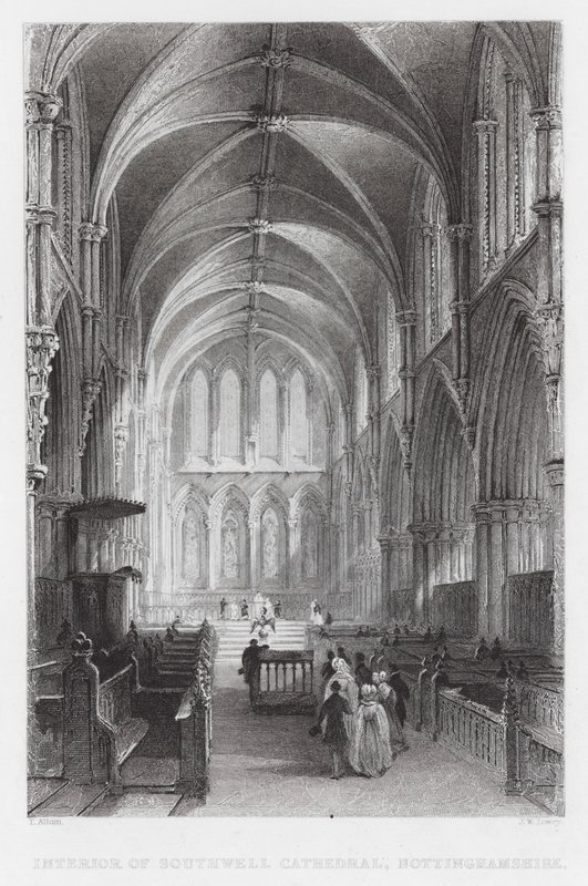 Interior da Catedral de Southwell, Nottinghamshire (gravura) de Thomas (after) Allom
