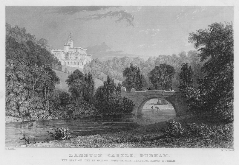 Lambton Castle, Durham, a sede de John-George Lambton, Barão Durham (gravura) de Thomas (after) Allom