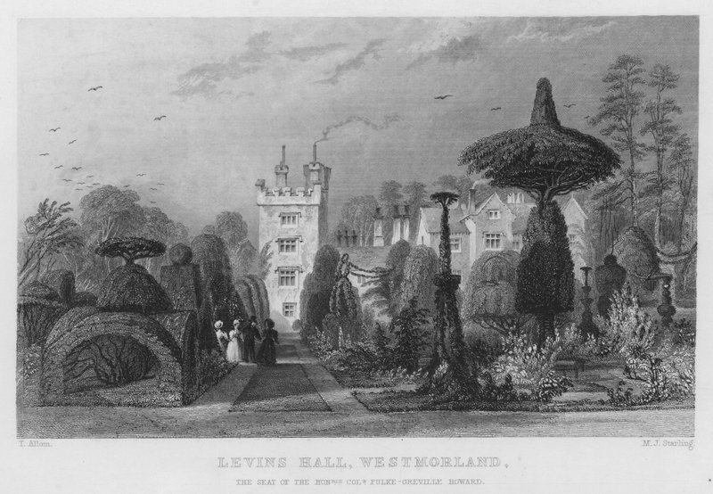 Levins Hall, Westmorland, a sede da Fulke-Greville Howard (gravura) de Thomas (after) Allom